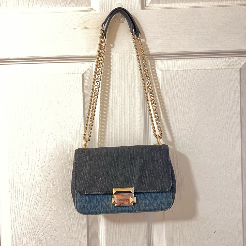 Michael Kors SLOAN SIGNATURE DENIM CHAIN SHOULDER BAG